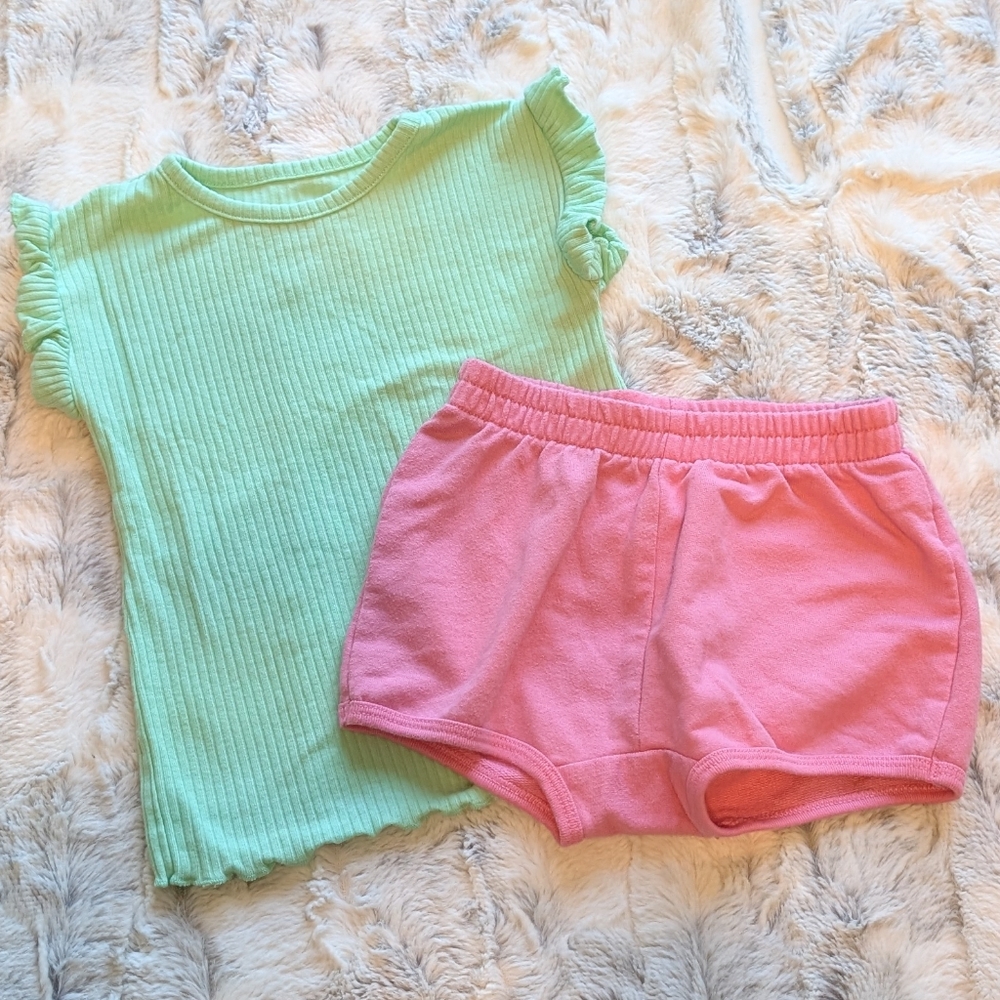 Cat & Jack Mint Green Pink Top And Shorts 18 Months